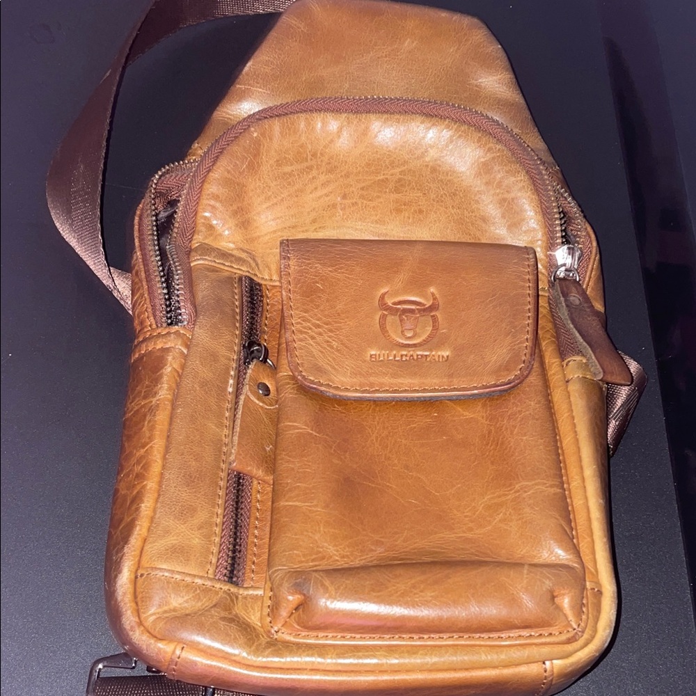 Bull captain Brown Leather Sling Bag